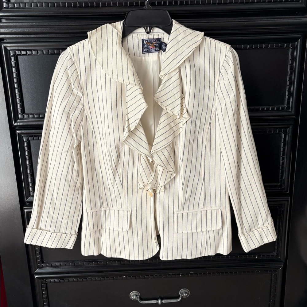 NWT American Living Ivory Striped Linen Blazer